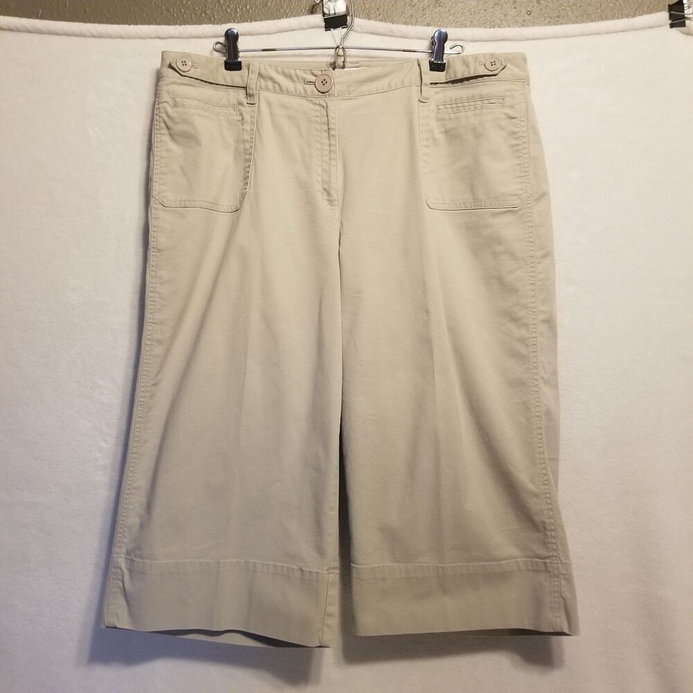 Talbots 16W Capri Pants Beige Cargo Cotton Stretch Vintage Classic Preppy Basic